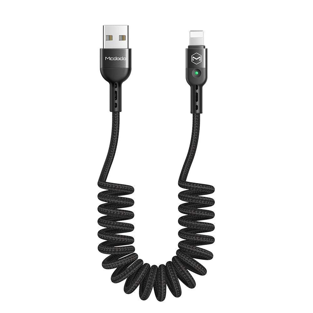  [AUSTRALIA] - mcdodo Anti Winding Cable, LED Coiled Cord Nylon Braided Sync Charge USB Data 6FT/1.8M Cable Compatible New Phone List Below (Black, 6FT/1.8M) Black