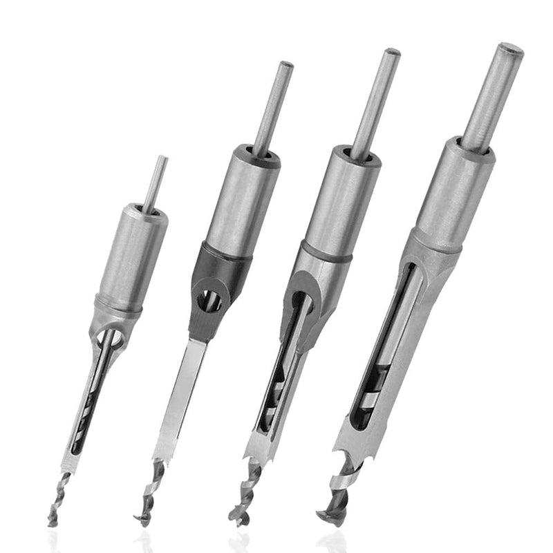  [AUSTRALIA] - Saiper 4pcs Square Hole Drill Bits Mortising Chisel Set Woodworking Mortise Chisel Square Drill Bit Set (1/4" 5/16" 3/8" 1/2")