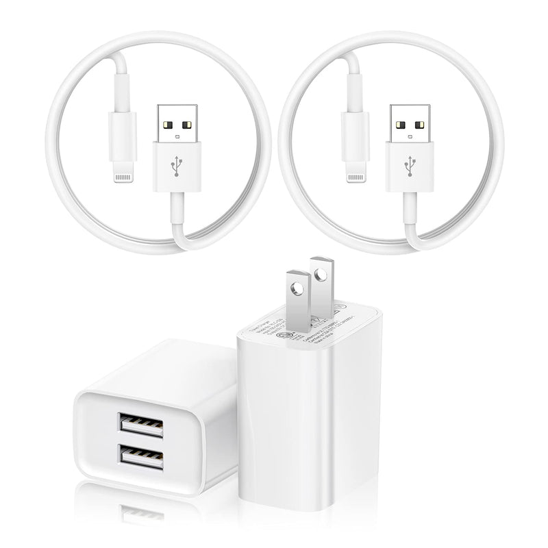  [AUSTRALIA] - iPhone Charger,Cube Apple Charger iPhone[Apple MFi Certified] 6FT (2Pack) Lightning Cable Fast Charging Data Sync Cords Dual Port USB Plug Compatible with iPhone 12/11/11Pro/11Max/ X/XS/XR,ipad White 2pc a to l