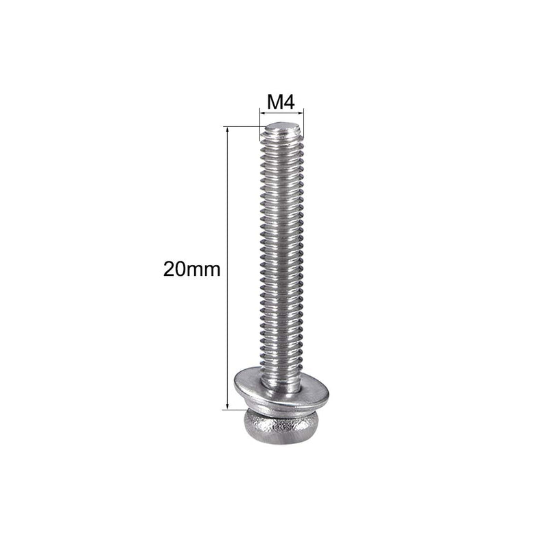  [AUSTRALIA] - uxcell M4 x 20mm Stainless Steel Phillips Pan Head Machine Screws Bolts Combine with Spring Washer and Plain Washers 10pcs M4x20mm Silvery