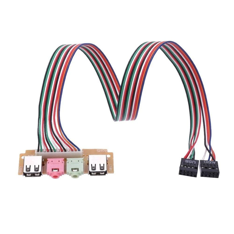  [AUSTRALIA] - ThtRht 2 Pack USB + Audio Front Panel Interface Port PC Computer Chassis Case Desktop Extension Cable 9-Pin Connector for 3.5mm Earphone Microphone USB Female Plug Mic Input Output Headset Motherboard