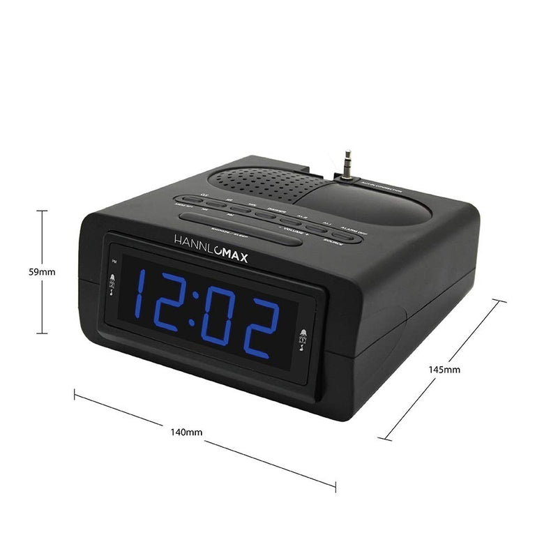 HANNLOMAX HX-143CR Alarm Clock Radio, PLL AM/FM Radio, 0.9" Blue LED Display, Aux-in - LeoForward Australia