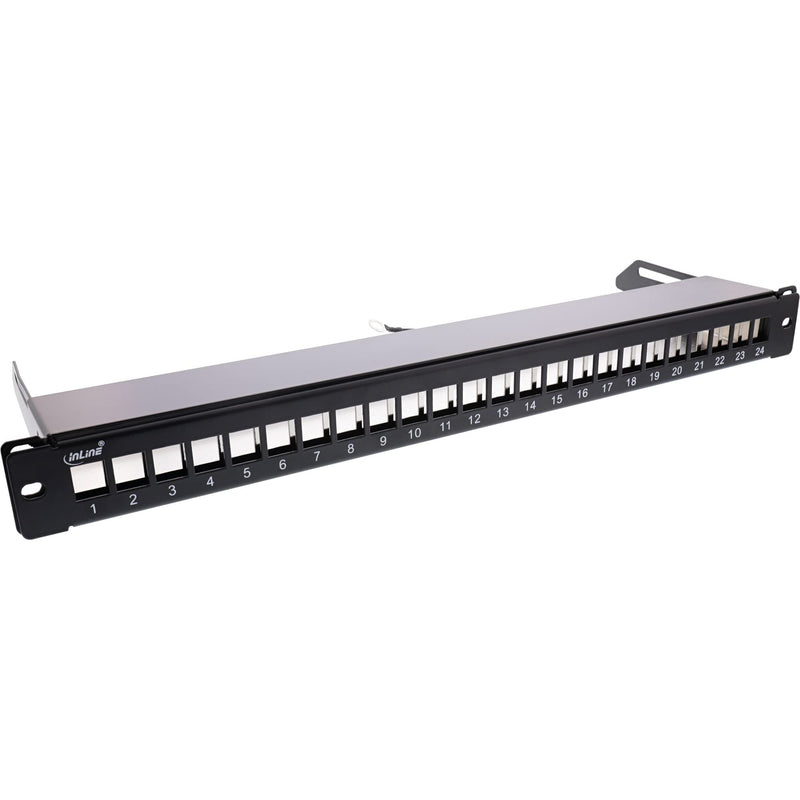  [AUSTRALIA] - InLine® patch panel 24 compartments, Keystone empty metal patch panel with pull-out, 19", 1U, black RAL9005