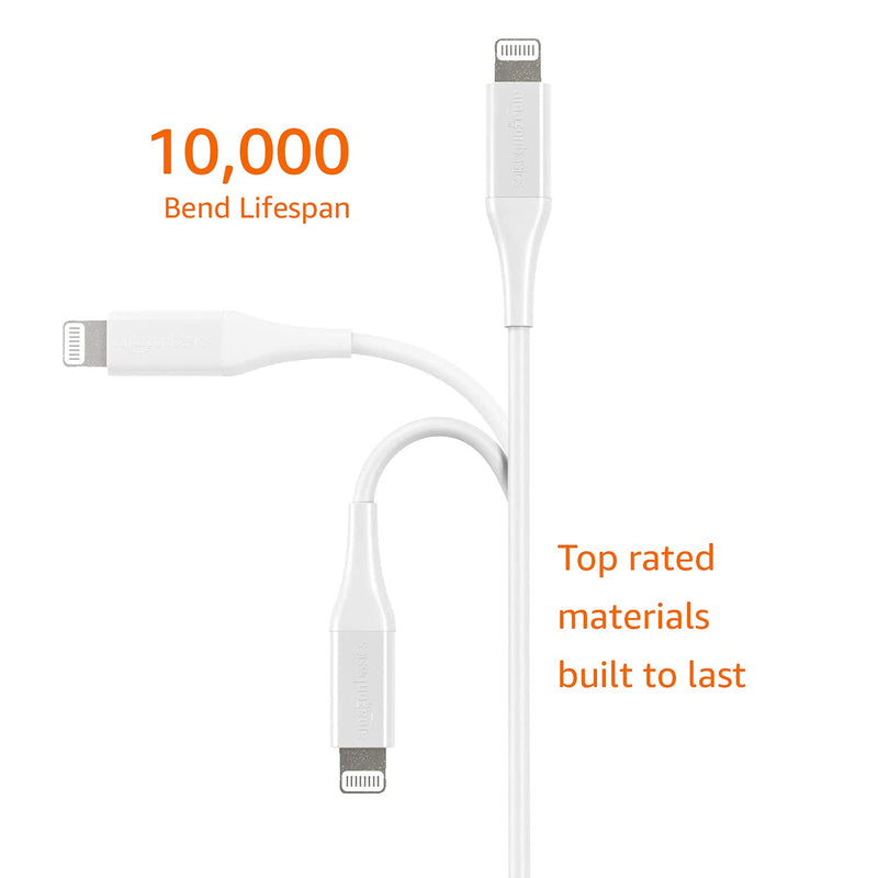 Amazon Basics iPhone Charger Cable, ABS USB-A to Lightning, MFi Certified, for Apple iPhone, iPad, 10,000 Bend Lifespan - White, 3-Ft 3 Foot 1-Pack - LeoForward Australia