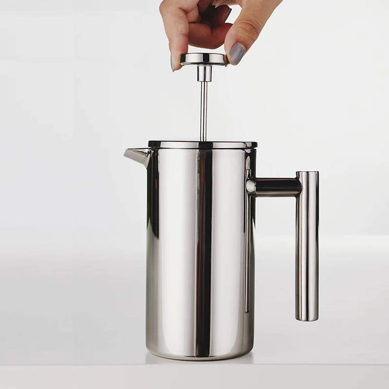 Highwin P1001-3 Small Stainless Steel Dual-Filter French Press Coffee Plunger, 12-Ounce, Silver - LeoForward Australia