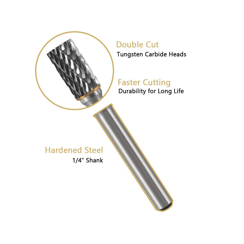  [AUSTRALIA] - HIDOTOL Carbide Burr Set 1/4" Shank 10PC Tungsten Double Cut Carbide Rotary Burr Set for Metal and Wood Carving, Grinding, Polishing, Engraving, Drilling in Sturdy Round Case. 10PC 1/4 shank