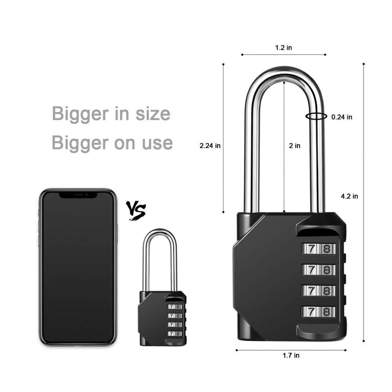  [AUSTRALIA] - Disecu 4 Digit Combination Lock 2.2 Inch Long Shackle Outdoor Waterproof Padlock for School Gym Locker, Sports Locker, Hasp Storage, Fence, Gate, Case, Toolbox (Black, 2 Pack) Black