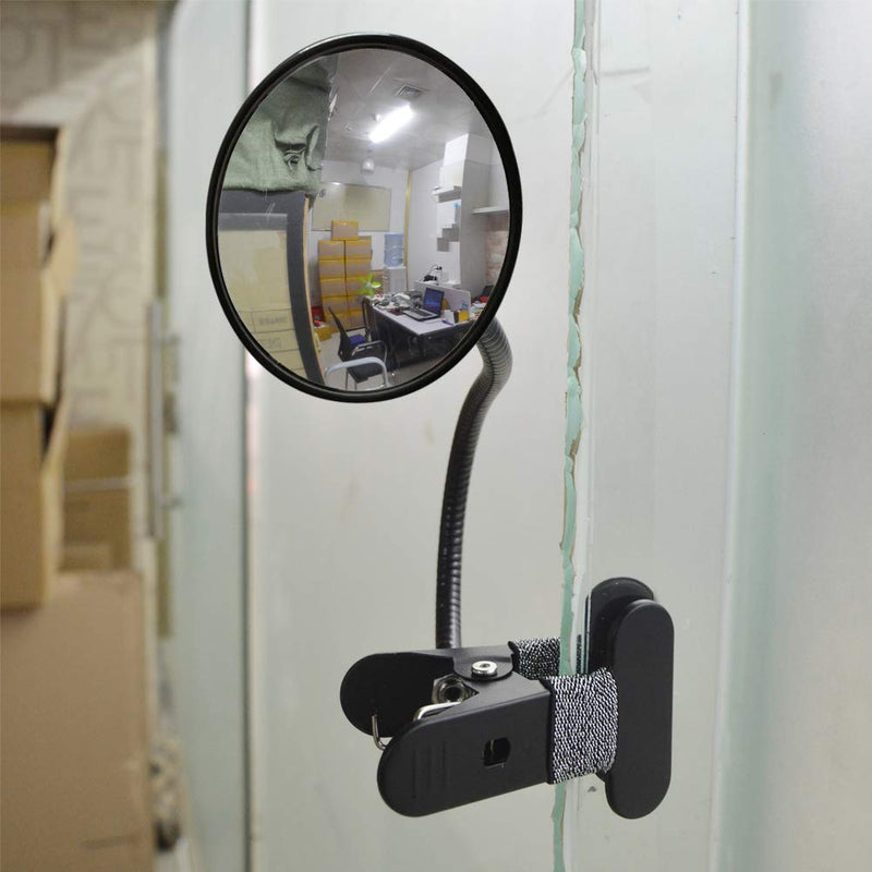  [AUSTRALIA] - Ampper Glass Clip On Rear View Cubicle Mirror, Flexible Convex Security Mirror for Personal Safety Desk Rearview Monitors or Anywhere (3.75", Round) Glass - With Frame