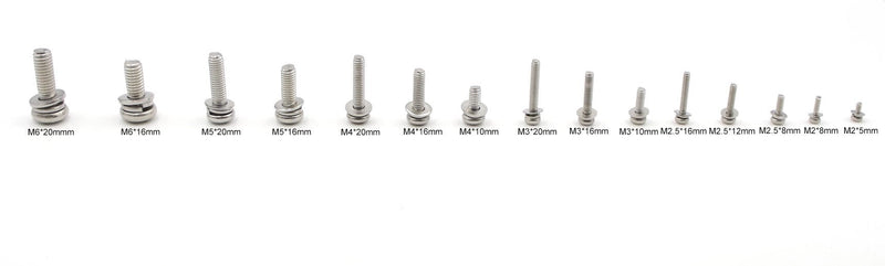  [AUSTRALIA] - HVAZI M2 M2.5 M3 M4 M5 M6 Stainless Steel Phillips Pan Head Screws Combine with Spring Washer and Plain Washers Assortment Kit