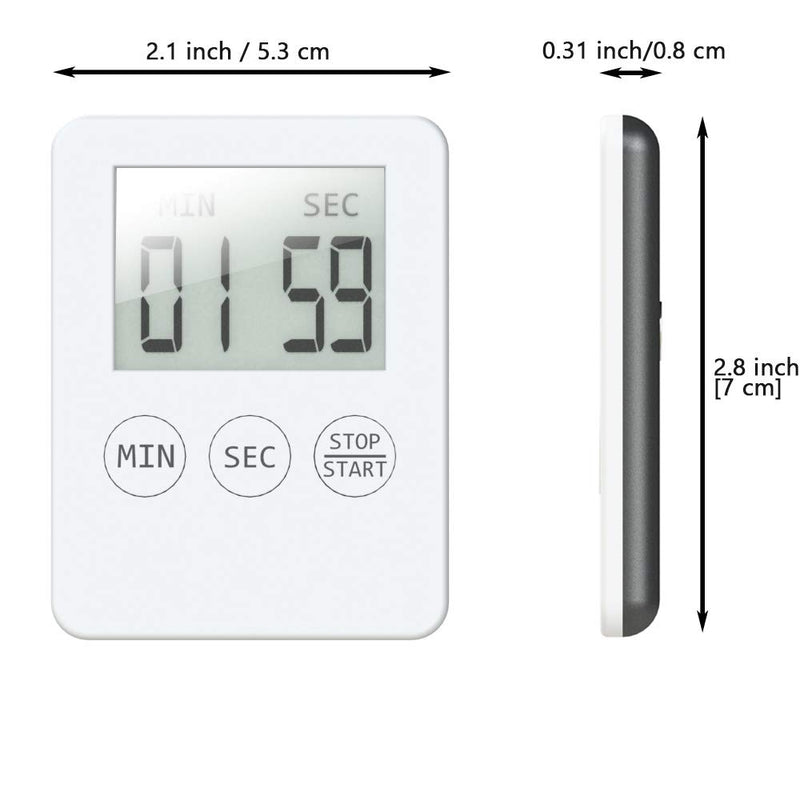 Attom Tech Ultra Slim Kitchen Timer, Thin Small Digital Mini Cooking Timer with Alarm and Magnet Back for Cooking Baking Sports Nap Games Office(White) (2) - LeoForward Australia