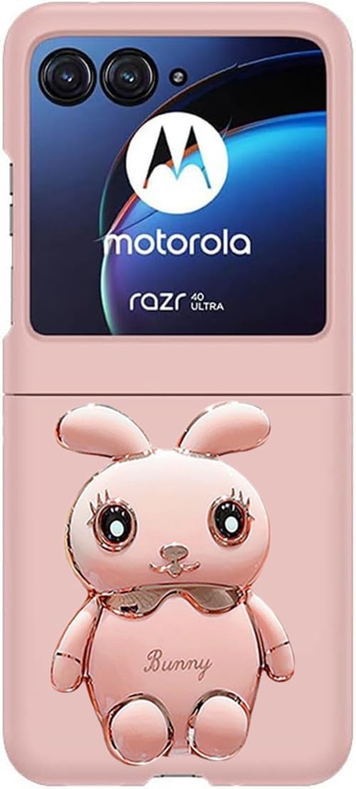  [AUSTRALIA] - for Moto Razr Plus 2023 Case 3D Cute Cartoon Hidden Rabbit Kickstand Design for Women Girls,Luxury Plating Glitter Soft Silicone Girly Phone Case with Camera Protection Cover for Moto Razr+ 2023 Pink