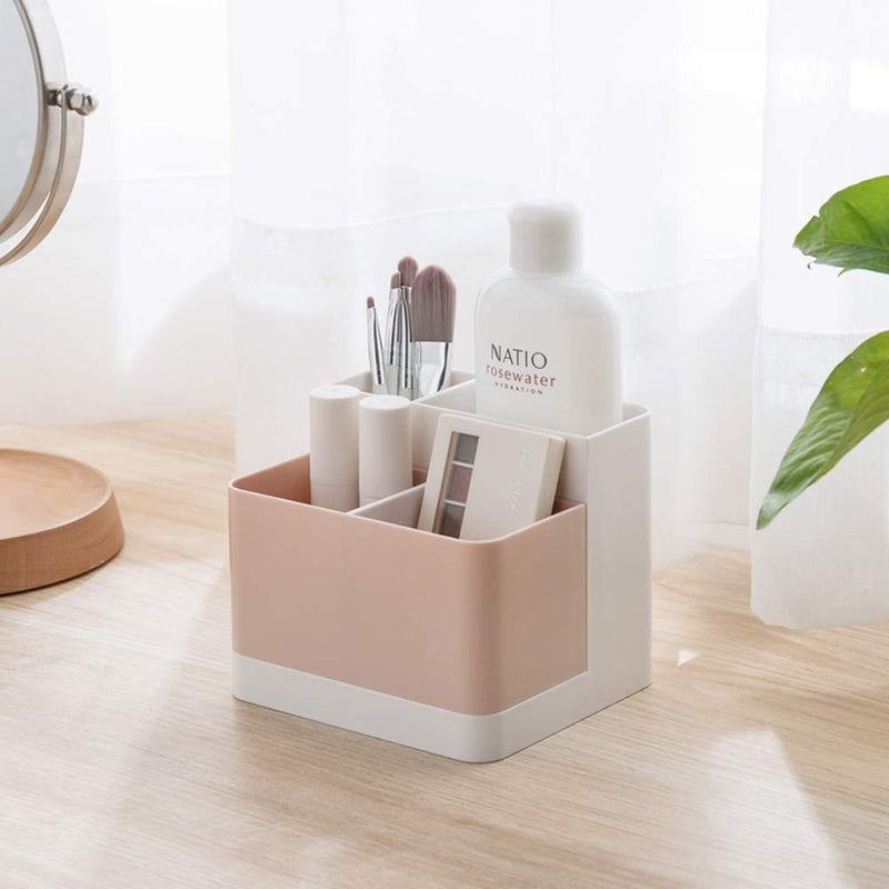 Poeland Desktop Storage Organizer Pencil Card Holder Box Container for Desk, Office Supplies, Vanity Table White+Pink - LeoForward Australia