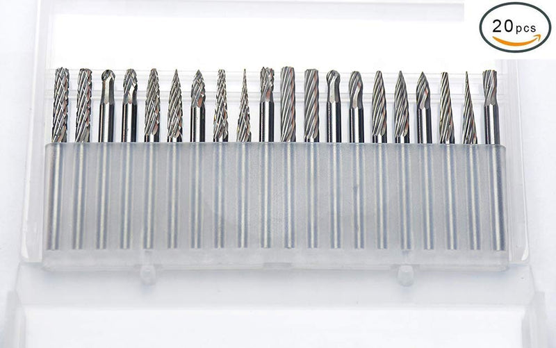 KOTVTM 20pcs Carbide Burr Set 0.118'' Shank Tungsten Carbide Rotary Burrs with 3mm Single/Double Cutting Head Diameter Fits Most Rotary Drill Die Grinder,Woodworking,Engraving,Drilling,Carving - LeoForward Australia