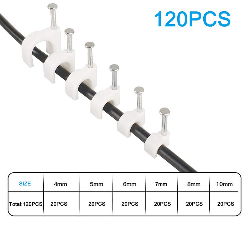  [AUSTRALIA] - SIOCEN 120pcs Circle Cable Clips with Steel Nails 4mm 5mm 6mm 7mm 8mm 10mm Cable Management for RG6,RG59,CAT6,RJ45 Cord Coax Cable,Ethernet Cable,TV Wire Cable, Telephone Cable,Led Starlight,Printer