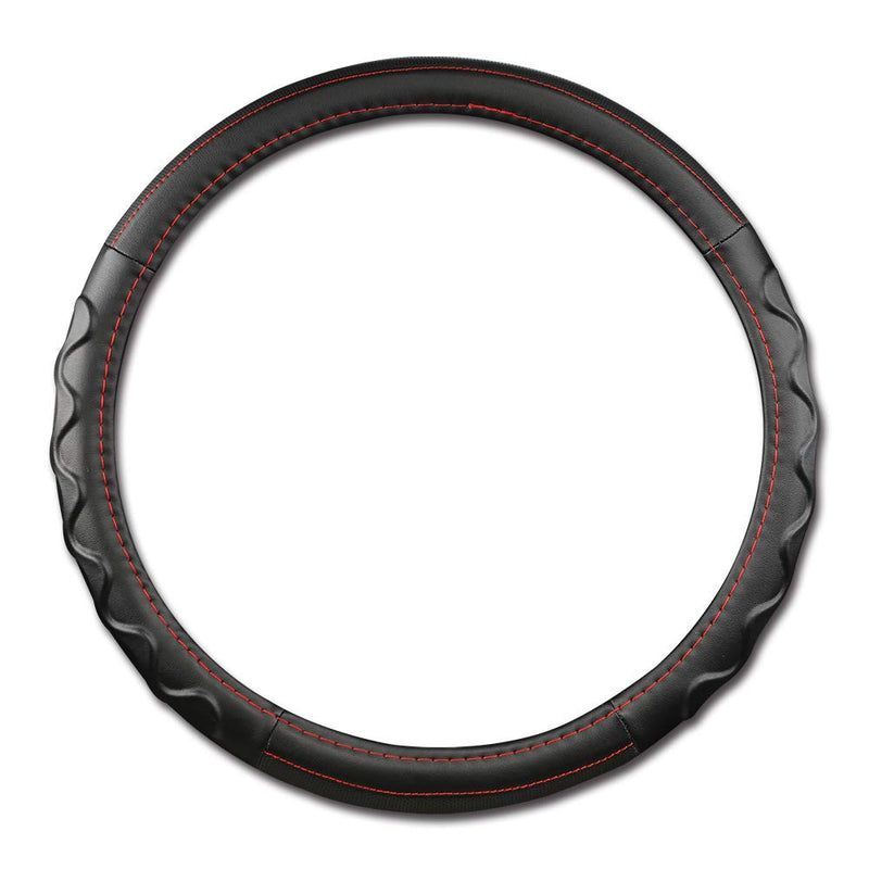  [AUSTRALIA] - Black Panther Car Steering Wheel Cover with Wave Pattern, Durable & Anti-Slip Design, 15 inch Universal - Red Line Wave Pattern - Red Line