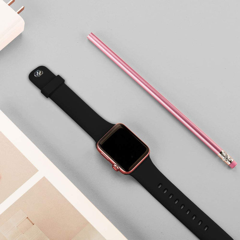  [AUSTRALIA] - NUKELOLO Sport Band Compatible with Apple Watch Bands 45mm 44mm 42mm 41mm 40mm 38mm, Soft Silicone Replacement Strap Compatible for iWatch Series SE 7 6 5 4 3 2 1 Women Men A Black 38mm/40mm/41mm