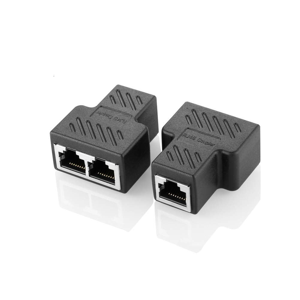  [AUSTRALIA] - RJ45 Splitter Connectors Adapter 1 to 2 Ethernet Splitter Coupler Double Socket HUB Interface Contact Modular Plug Connect Network LAN Internet Cat5 Cat6 Cable 2 Pack (CAN'T RUN BOTH AT THE SAME TIME)