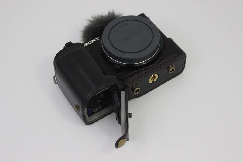  [AUSTRALIA] - ZV-E10 Case, BolinUS Handmade PU Leather Fullbody Camera Case Bag Cover for Sony ZV-E10 ZVE10 with 16-50mm Lens Bottom Opening Version + Neck Strap + Mini Storage Bag (Black) Black