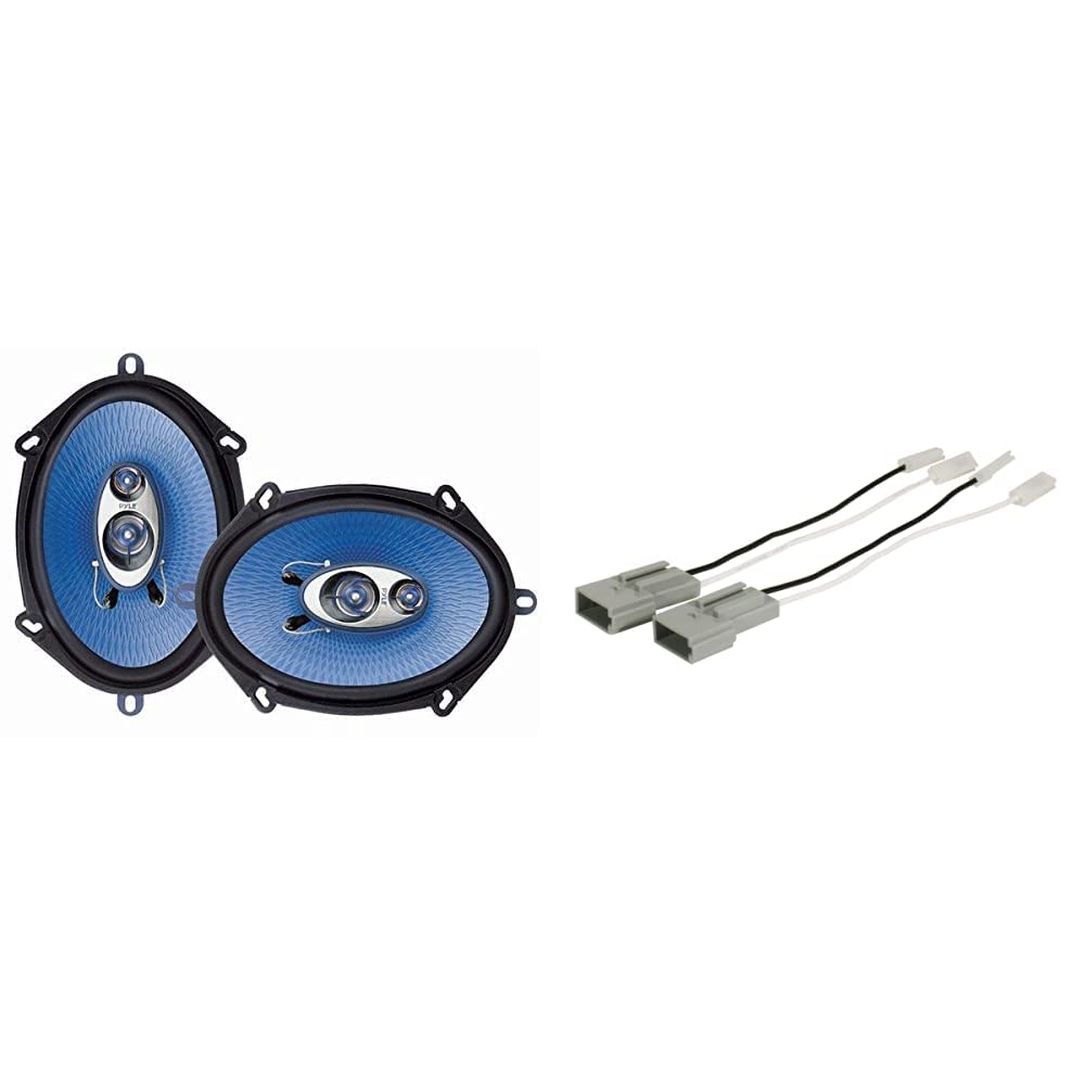  [AUSTRALIA] - 5” x 7” Car Sound Speaker (Pair) - Upgraded Blue Poly Injection Cone 3-Way 300 Watts & 1" ASV Voice Coil - Pyle PL573BL & Scosche SHFD02B Speaker Harness for Select 1986-Up Ford Speaker + Speaker Harness Standard Packaging