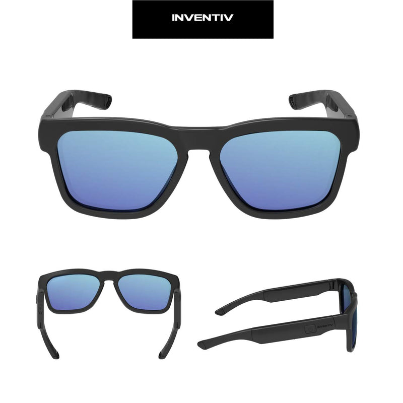  [AUSTRALIA] - Inventiv Wireless Bluetooth Audio Sunglasses, Open Ear Headphones Music & Hands-Free Calling, for Men & Women, Polarized Glasses Lenses (Black Frame / Blue Tint) Black Frame / Blue Tint