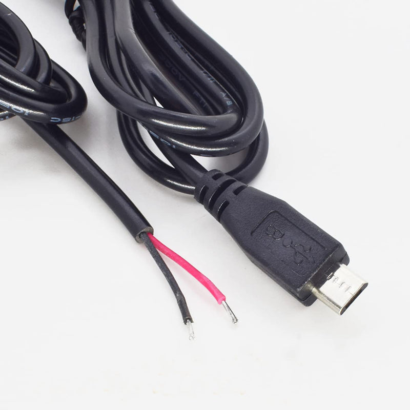  [AUSTRALIA] - N//C 5pcs 1M/3.3ft Micro USB Male Plug to Bare Wire Open End Cable 2 Wires 5V 3A 22AWG Power Pigtail Cable Cord DIY Phone Power DC Cable Black