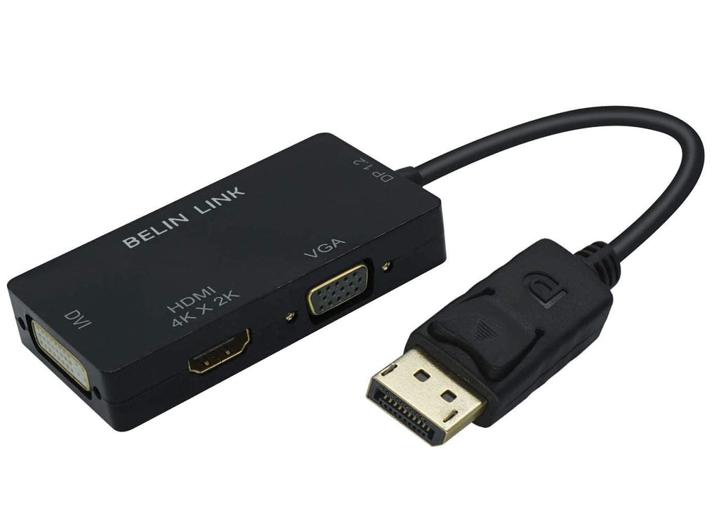  [AUSTRALIA] - DP to HDMI VGA DVI Adapter Displayport to HDMI 4K Adapter 3 in 1 Display Port to HDMI VGA DVI Converter Male to Female Gold-Plated (Diamond Shaped)… (Rectangle Black) Rectangle black