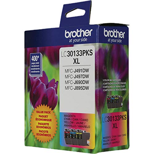  [AUSTRALIA] - Brother Printer Genuine LC30133PKS 3-Pack High Yield Color Ink Cartridges, Page Yield Up to 400 Pages/Cartridge, Includes Cyan, Magenta and Yellow, LC3013 3 Color Ink