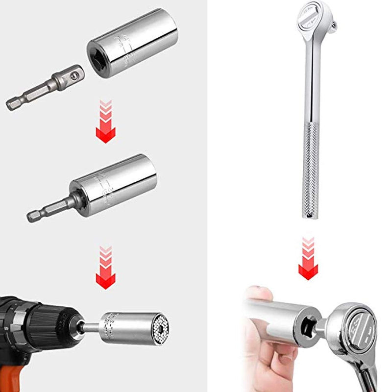  [AUSTRALIA] - Professional 7mm-19mm Universal Socket Grip Multi-Function Ratchet Wrench Power Drill Adapter 5Pc Set A