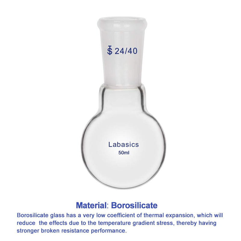 Labasics Glass 50ml Single Neck One Neck Round Bottom Flask RBF, with 24/40 Standard Taper Outer Joint, 50ml - LeoForward Australia
