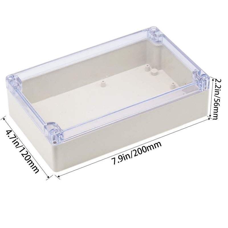  [AUSTRALIA] - Zulkit Junction Box ABS Plastic Dustproof Waterproof IP65 Universal Electrical Boxes Project Enclosure Grey with Transparent Clear Cover 7.9 x 4.7 x 2.2 inch (200 x120 x 56mm) 7.9" x 4.7" x 2.2"