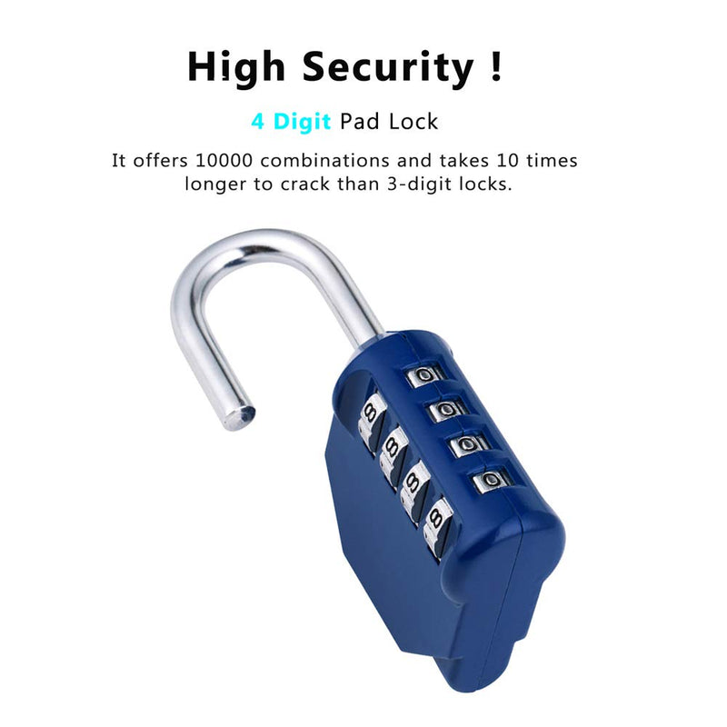  [AUSTRALIA] - ZHEGE Combination Lock 2 Pack, 4 Digit Padlock for Gym, Employee, School, Fence. Hasp Cabinet & Storage - Set Your Own Keyless Resettable Combo Blue2