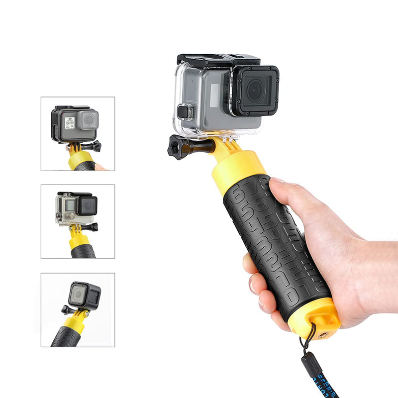  [AUSTRALIA] - SOONSUN Waterproof Floating Hand Grip Compatible with GoPro Hero 10 9 8 7 6 5 4 3+ 2 1 Session Black Silver Floaty Handle Handler with Mini Tripod Accessories Kit for All Action Cameras Water Sports