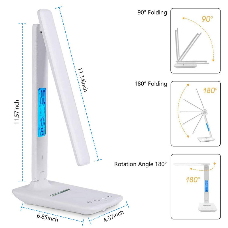 Antony Lamp LED Antony Light Touch Control 3 Lighting Modes 5 Brightness Levels Eye Caring Table Lamp with Clock Alarm Date Temperature Function for Office Living Room Work Study White - LeoForward Australia