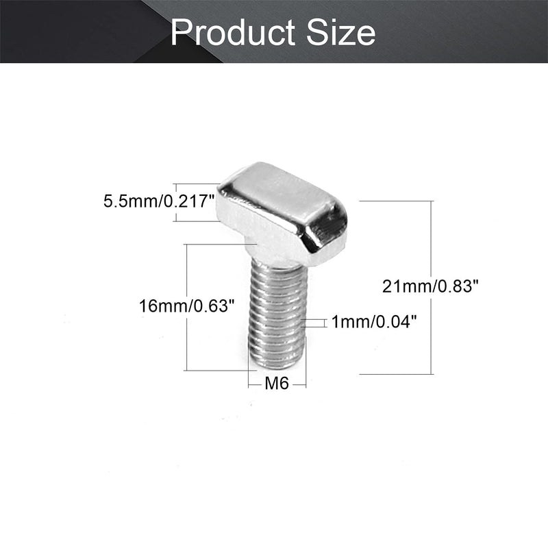  [AUSTRALIA] - MroMax M6-1x16mm T Slot Bolts Carbon Steel Drop-in Stud Sliding Screw Bolt Metric Hammer Head Bolt for European Standard 30 Series Aluminum Extrusions Silver 20Pcs