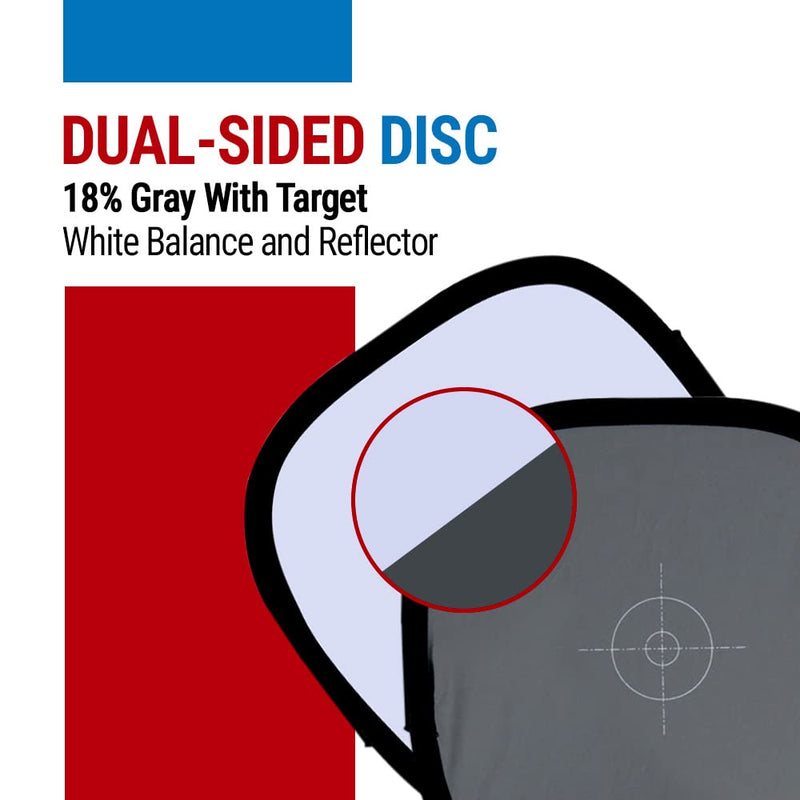  [AUSTRALIA] - Vidpro WB-24 White Balance Dual-Sided Disc - 18% Gray Card with Target & Neutral White Panel - Collapsible & Wipe Clean Surface Reference Reflector Use in Any Lighting Condition Includes Carrying Case