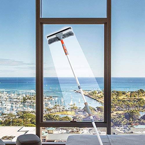 Professional Window Squeegee Cleaner, 2 in 1 Shower Squeegee with Extension Pole, 62‘’ Telescopic Window Washing Equipment with Bendable Head, Glass Cleaning Tools for Indoor/Outdoor High Window - LeoForward Australia