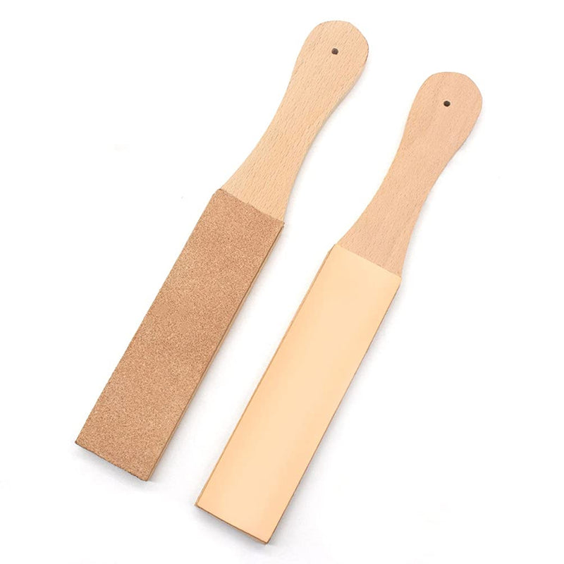  [AUSTRALIA] - 1 Piece Beech Wood Leather Stropping Tool Double Sided Leather Sharpening Board with Handle