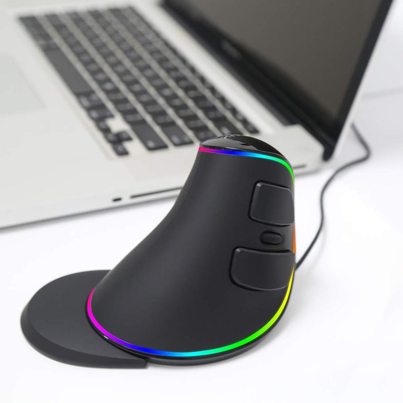  [AUSTRALIA] - DELUX Wired Ergonomic Vertical Mouse, Large RGB Ergonomic Computer Mouse with 6 Buttons, Removable Wrist Rest, 4000DPI and On-Board Software Reduce Hand Strain,for Carpal Tunnel(M618Plus RGB-Black) Wired with RGB