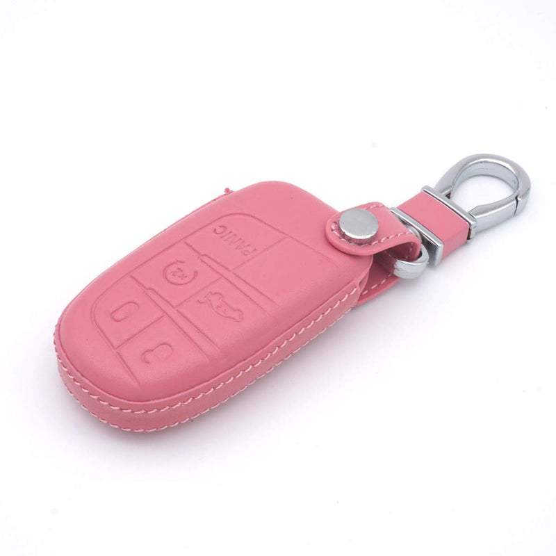  [AUSTRALIA] - RoyalFox Genuine Leather 3 4 5 Buttons Smart Key Fob case Cover for Jeep Cherokee Compass Renegade Grand Cherokee, Fiat,Dodge Charger Challenger Dart Journey Durango Grand Caravan RAM (Pink)