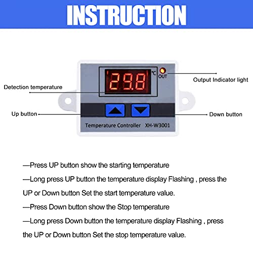  [AUSTRALIA] - Digital thermostat, 220V, temperature controller, control of cooling and heating thermostat switch with sensor, -50 °C to 110 ℃