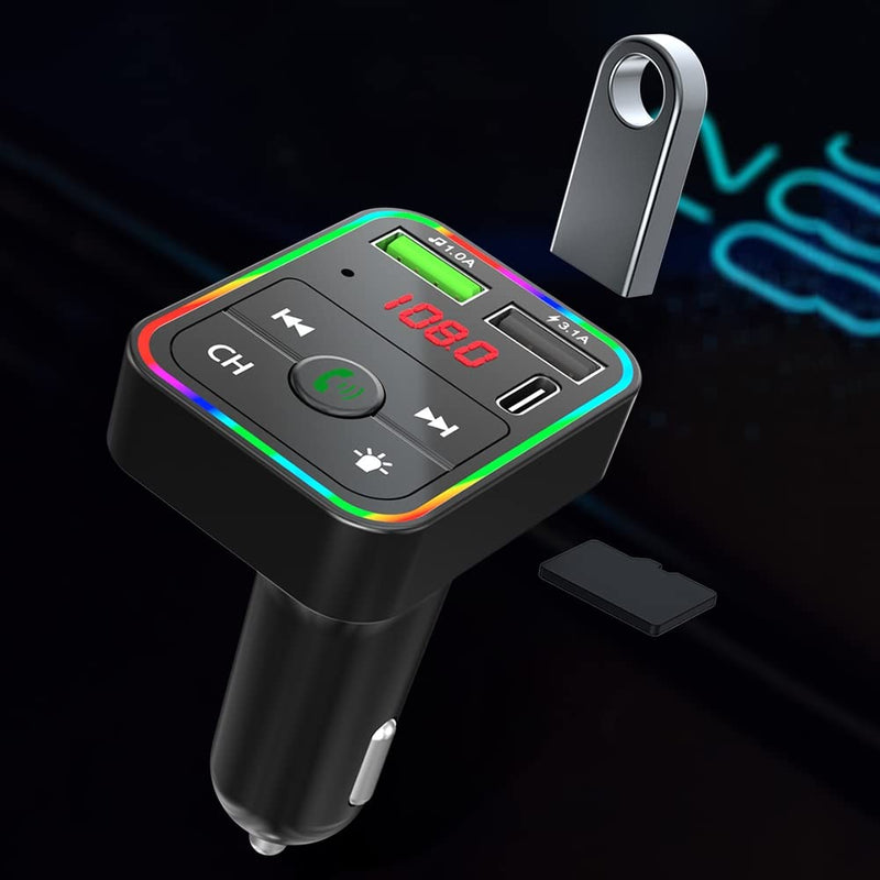  [AUSTRALIA] - Bluetooth 5.0 FM Transmitter for Car, Wireless Radio Modulator with PD Fast Charger & USB Type C Port, HiFi Bass MP3 Player Aux & Audio Receiver, Calling with Microphone Kit for 12V Cigarette Lighter