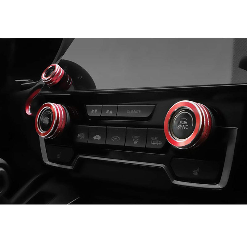  [AUSTRALIA] - Thor-Ind 4pcs Aluminum Interior Console Trim for Honda CRV CR-V 2017 2018 2019 AC Air Conditioning Knob Start Stop Button Navigation Volume Knob Cover Trim (Red) Red