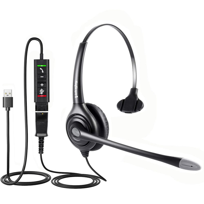  [AUSTRALIA] - VoiceJoy USB Plug Corded Headphone Call Center Noise Cancelling Headset with Microphone Support Microsoft Teams answering Monaural?USB?Headset