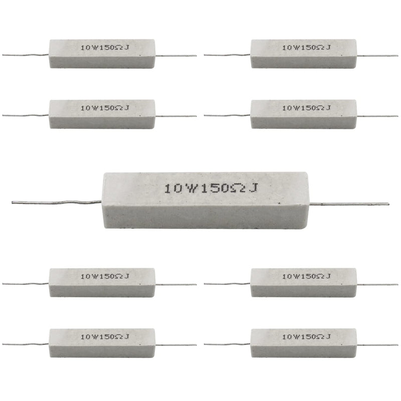 [AUSTRALIA] - Dimlove Cement Resistor,10 PCS 10w 150 Ohm 5% Axial Lead Wire Resistor White Wound Fixed Ceramic Resistors Wirewound Power Flame Heat Moisture Resistance Precharge Horizontal 10W 150ΩJ