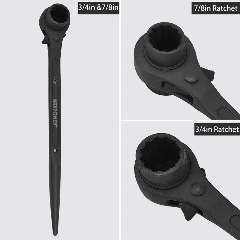  [AUSTRALIA] - MAXPOWER 2 Pieces Spud Ratchet Set, 3/4 Inch x 7/8 Inch Dual Socket Spud Ratchet, 17mm x 19mm Metric Spud Ratchet Scaffold Wrench