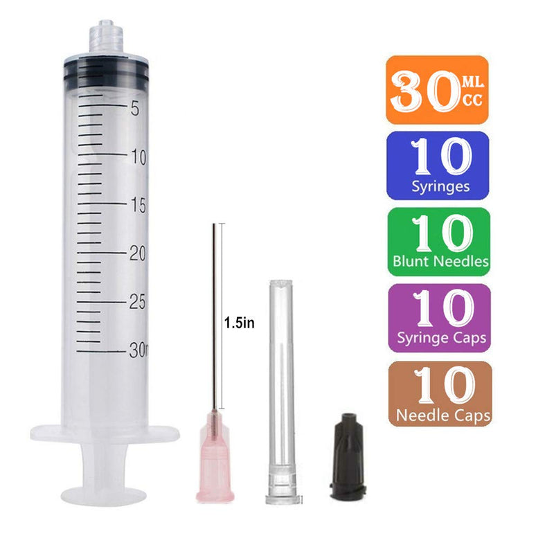  [AUSTRALIA] - 10 pack 30ml Syringes luer lock with Caps, Plastic Syringe for Scientific Labs and liquid Dispensing Metric Multiple Uses