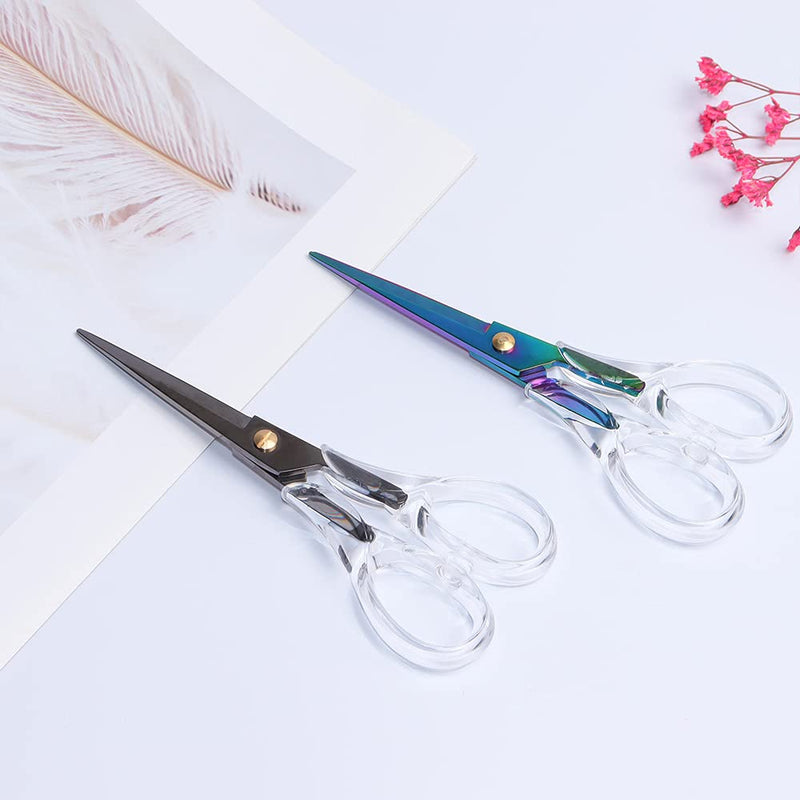  [AUSTRALIA] - Acrylic Scissors,Multipurpose Stylish Scissors, Stainless Steel Scissors with Clear Acrylic Handle, Stationery Paper Cutting Tool for Office, Home, School (Rainbow)