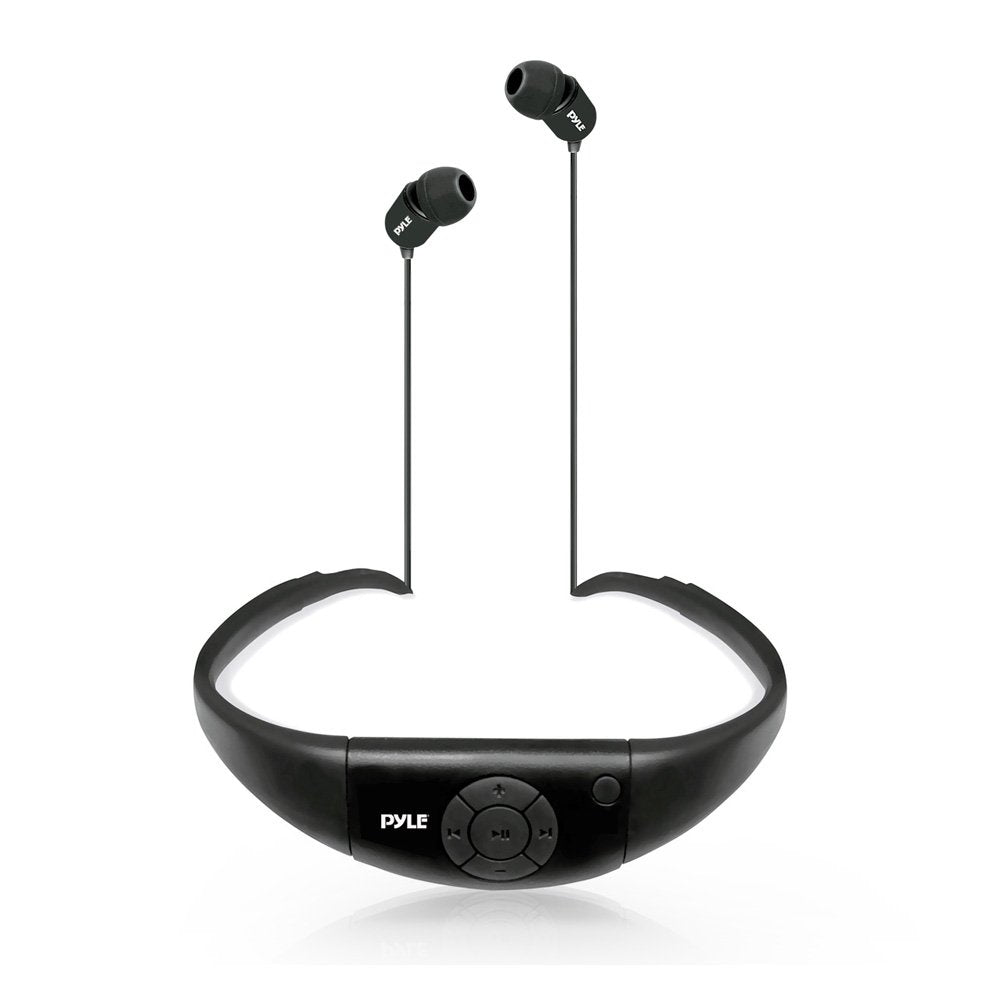  [AUSTRALIA] - Pyle Waterproof MP3 Music Player Headphones - Marine Grade IPX8 Waterproof Rating w/ Built-in Rechargeable Battery, 8GB Memory & FM Radio, Charges Via USB Port, LED Indicator Lights PSWP8BK