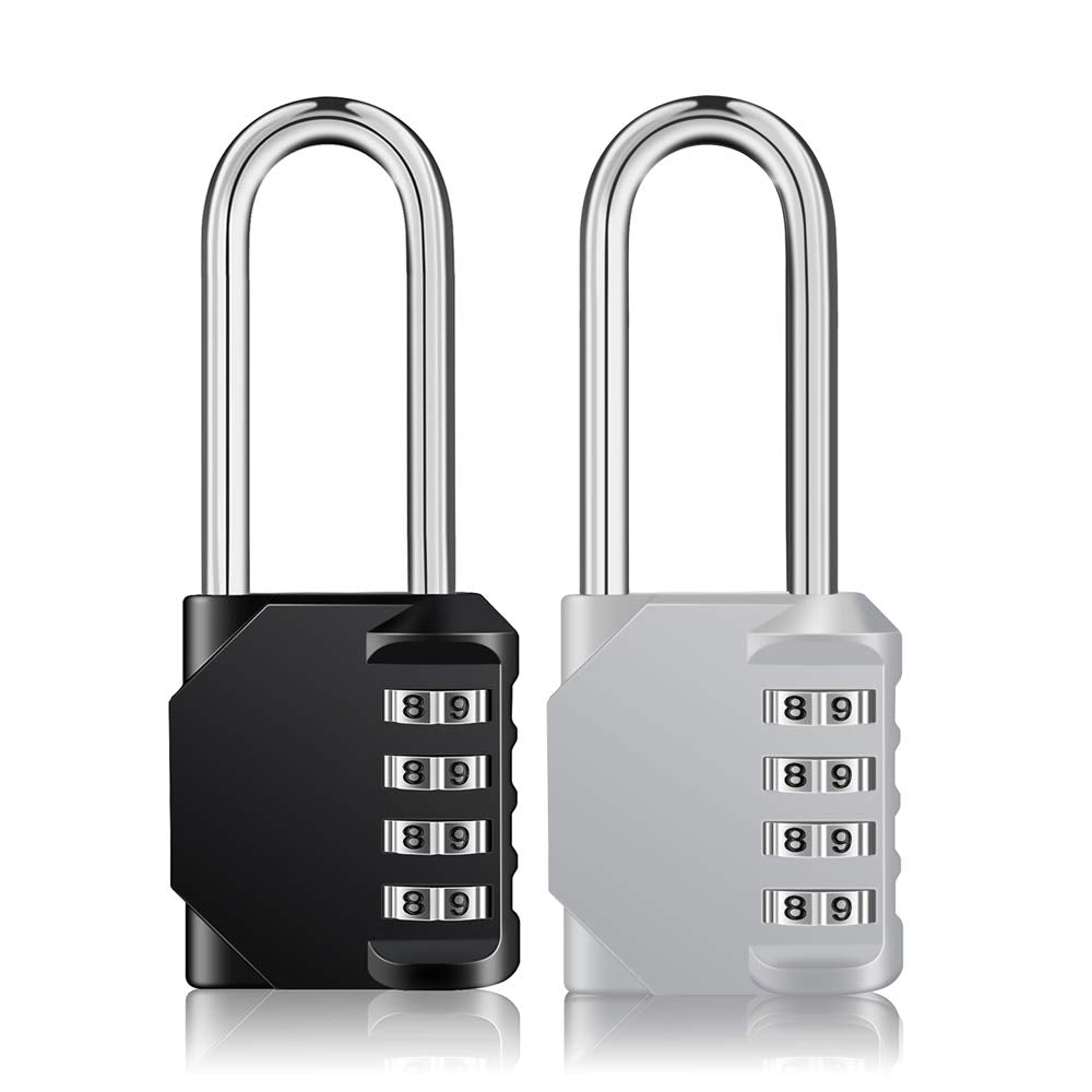  [AUSTRALIA] - ZHEGE 2.2 Inch Long Shackle Combination Lock, 4 Digit Resettable Waterproof Padlock for School, Gym, Employee Locker, Fence, Gate, Toolbox, Outdoor (Black & Silver) LBlackSliver