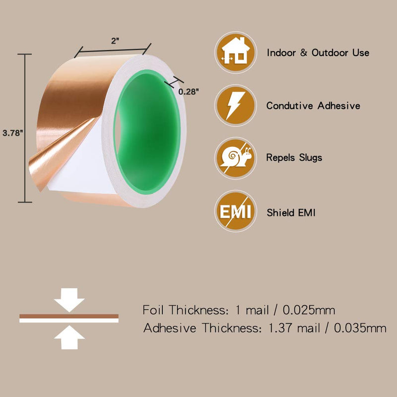  [AUSTRALIA] - Meideal Copper Foil Tape (2inch X 33 FT) with Dual Conductive Adhesive for Guitar and EMI Shielding, Electrical Repairs, Crafts, Garden, Stained Glass, Paper Circuits, Soldering, Grounding 2inch X 33 FT